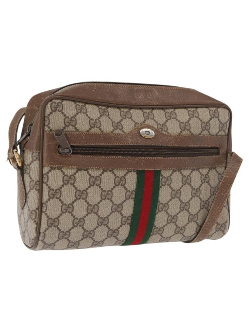 Authentic GUCCI GG Supreme Web Sherry Line Bag PVC Beige Red 68 02 005
